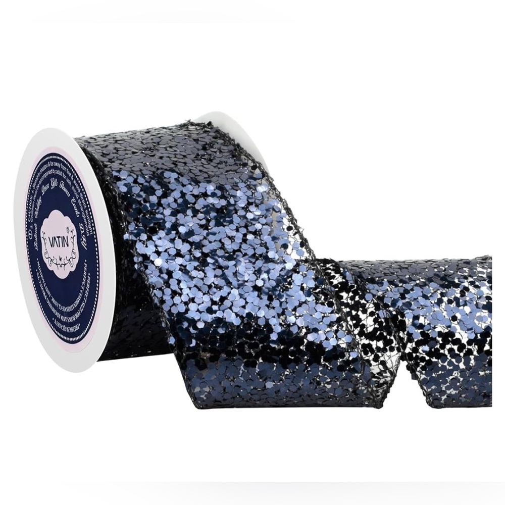 VATIN Slate Gray Glitter Wired Ribbon Sparkling Ribbon 2.5 Inch x 10 Yard